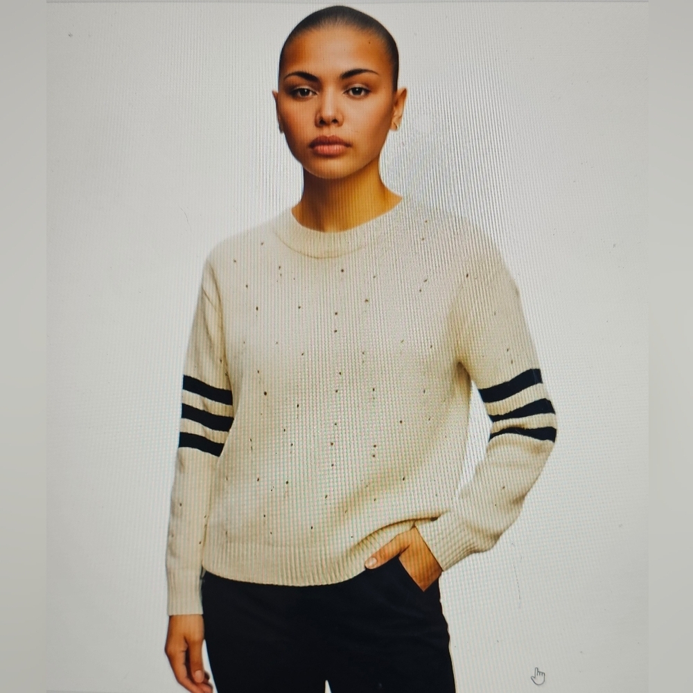 Gilded Intent - Fun Distressed Rugged Cream Sweater with Black Stripes​​